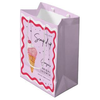 She's Been Scooped Up Pink and Red Wavy Retro  Medium Gift Bag