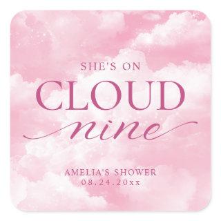 She's On Cloud Nine Pink Bridal Shower Square Sticker
