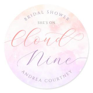 She's On Cloud Nine Pink Pastel Bridal Shower Classic Round Sticker