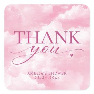 She's On Cloud Nine Pink Thank You Square Sticker
