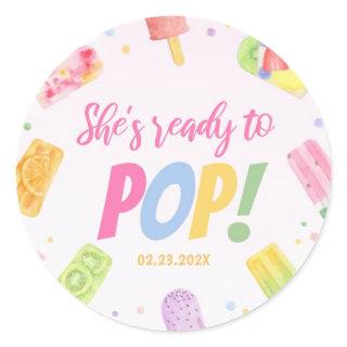 She's Ready To Pop Baby Shower Invitation Popsicle Classic Round Sticker