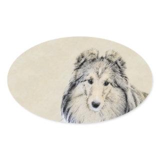 Shetland Sheepdog Painting - Cute Original Dog Art Oval Sticker