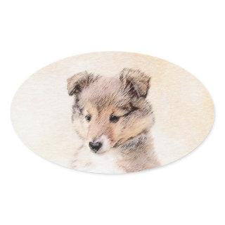 Shetland Sheepdog Puppy Painting Original Dog Art Oval Sticker