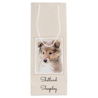Shetland Sheepdog Puppy Painting Original Dog Art Wine Gift Bag