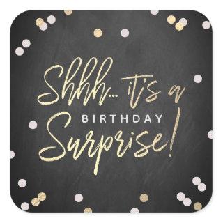 Shhh... Surprise Birthday Party Favor Square Sticker