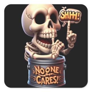 SHHHH... No One Cares Skeleton Barrel Guardian Square Sticker