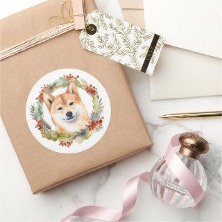 Shiba Inu Christmas Wreath Festive Pup Classic Round Sticker