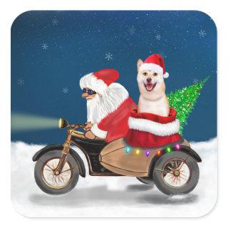 Shiba Inu Dog Christmas Santa Claus   Square Sticker