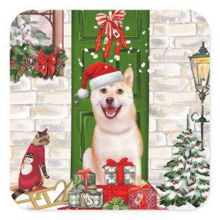 Shiba Inu Dog Christmas  Square Sticker