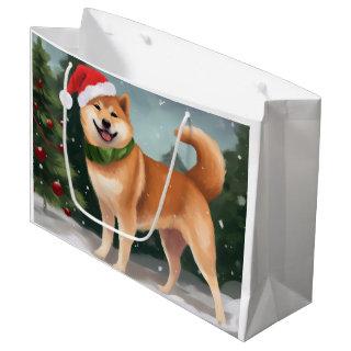 Shiba Inu Dog in Snow Christmas Large Gift Bag