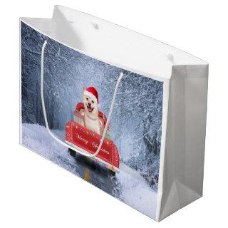 Shiba Inu Dog in Snow sitting in Christmas Truck  Large Gift Bag