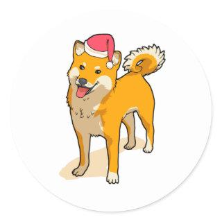 Shiba Inu Santa Claus Dog Christmas Classic Round Sticker
