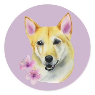 Shiba Inu with Sakura Painting | Dog Art Classic Round Sticker