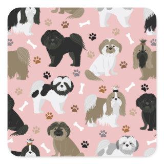 Shih Tzu Dogs Paws and Bones Square Sticker
