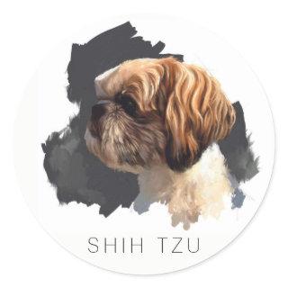 Shih Tzu Original Fine Art Round Sticker