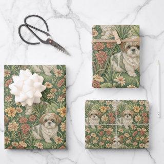 Shih Tzu Puppies in a William Morris Style Garden  Sheets