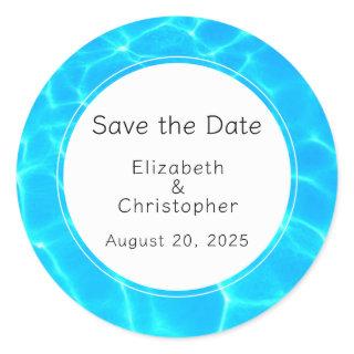 Shimmering Blue Pool Water Reflections Wedding Classic Round Sticker