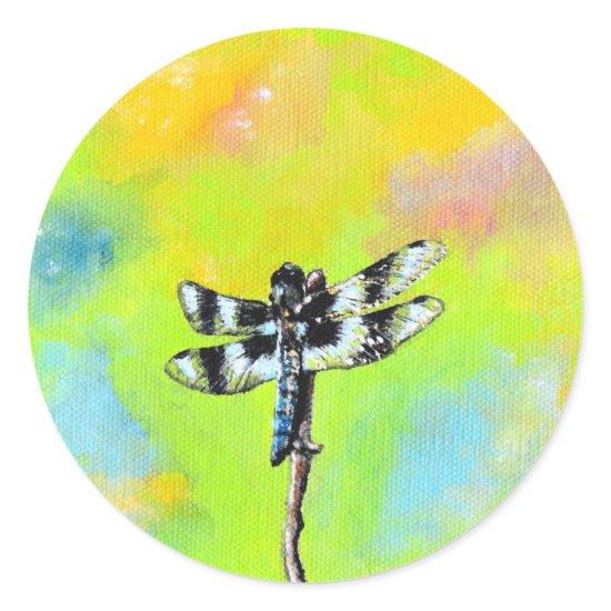 Shimmering Dragonfly Painting Classic Round Sticker