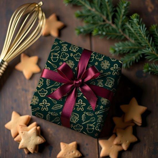 Shimmering Gold & Green Christmas Baking Pattern