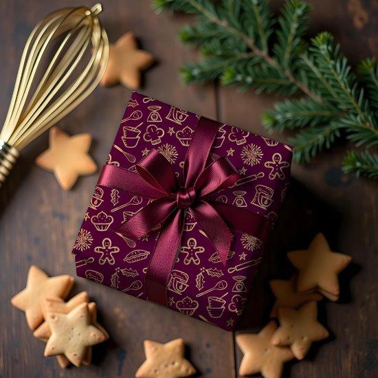 Shimmering Gold & Red Christmas Baking Pattern