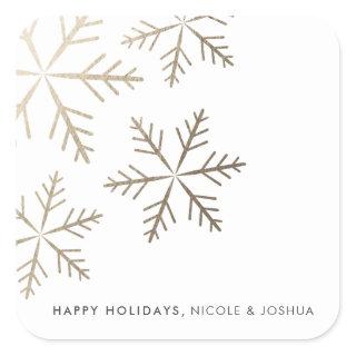 Shining snowflake faux foil winter holiday  square sticker