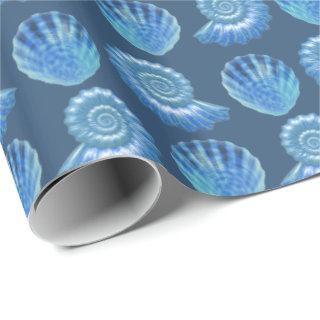 Shiny Blue Ornate Sea Shells Pattern