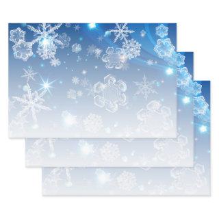Shiny Blue Winter Wonderland Crystal Snowflakes   Sheets