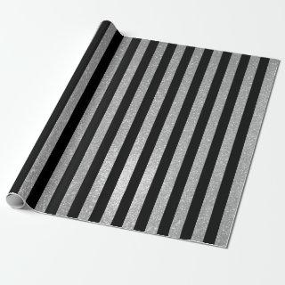 Shiny silver glitter black striped wrappingpaper