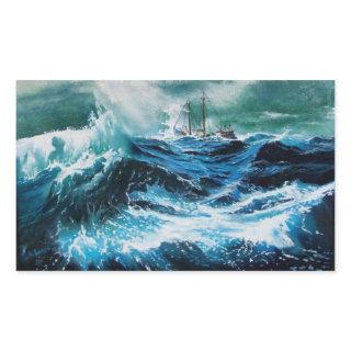 Ship In the Sea in Storm Rectangular Sticker