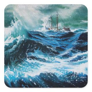 Ship In the Sea in Storm Square Sticker