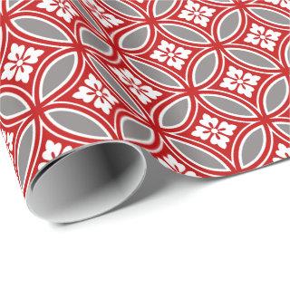 Shippo with Flower Motif, Red, White and Gray