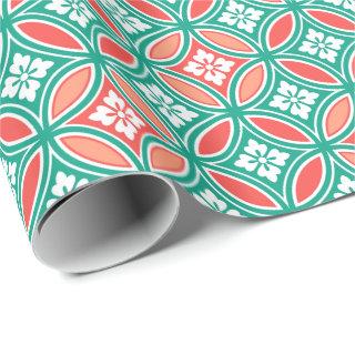 Shippo with Flower Motif, Turquoise and Coral