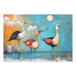 Shorebirds, whimsical illustration,  sheets