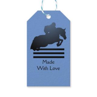 Show jumper clearing an obstacle.  Gift Tags