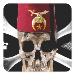 Shriner Masonic  Skull and Bones with Fez Square Sticker