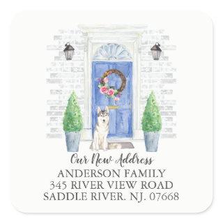 Siberian Husky Blue Door New Address Label Sticker