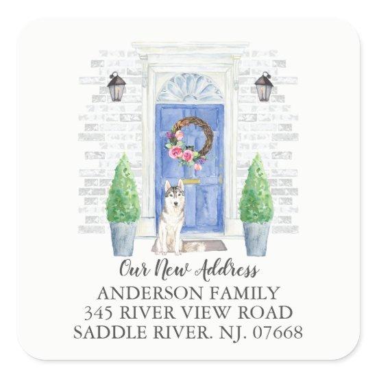 Siberian Husky Blue Door New Address Label Sticker