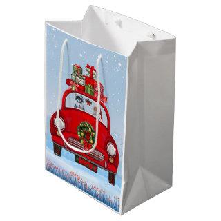 Siberian Husky Dog In Car With Santa Claus  Medium Gift Bag