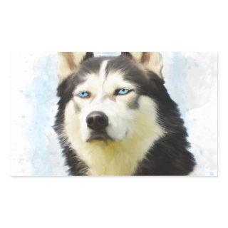Siberian Husky Dog Water Color Art Painting Rectangular Sticker