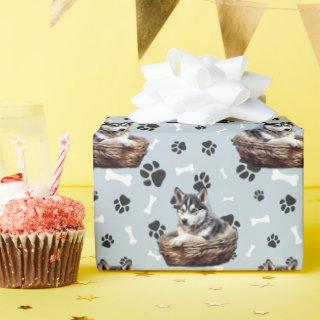 Siberian Husky Puppy in Basket Paw Print