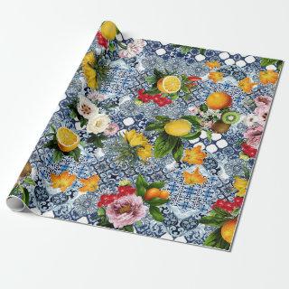 Sicilian lemons and flowers vintage tiles pattern