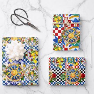 Sicilian sun,half moon,lemon,mediterranean tiles,  sheets