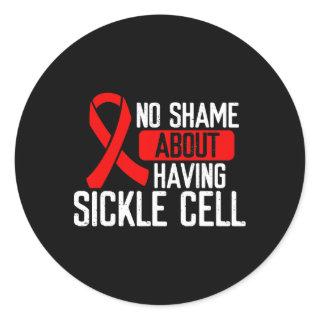 Sickle Cell Awareness Burgundy Ribbon No Shame Fam Classic Round Sticker