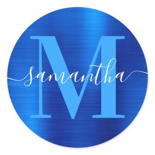 Signature Monogram Royal  Blue Foil  Classic Round Sticker