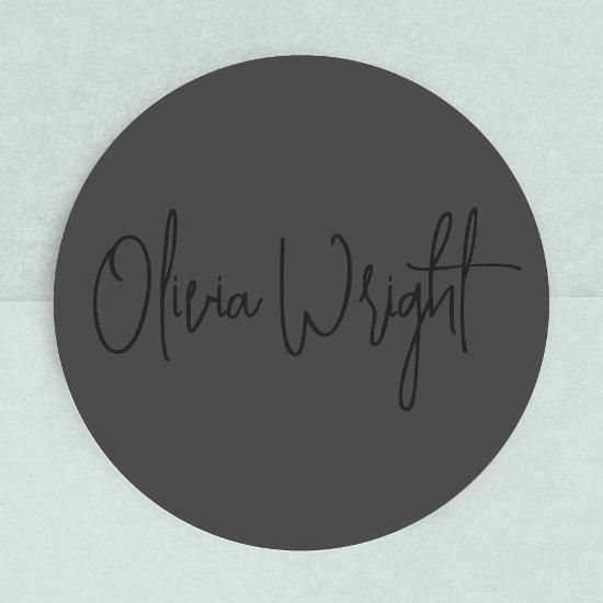Signature Script, Professional Black on Black Classic Round Sticker