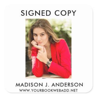 Signed Copy Author Writer Photo Web White Square Sticker