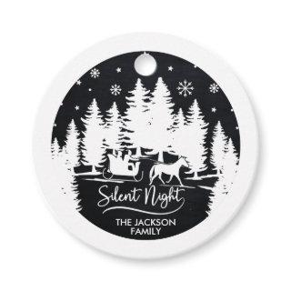 Silent night sleight pines snowflake black & white favor tags