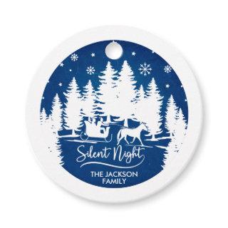 Silent night sleight pines snowflake blue & white favor tags