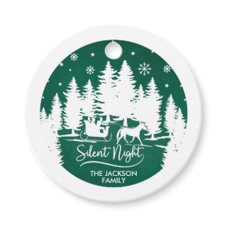 Silent night sleight pines snowflake green & white favor tags