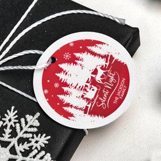 Silent night sleight pines snowflake red & white favor tags